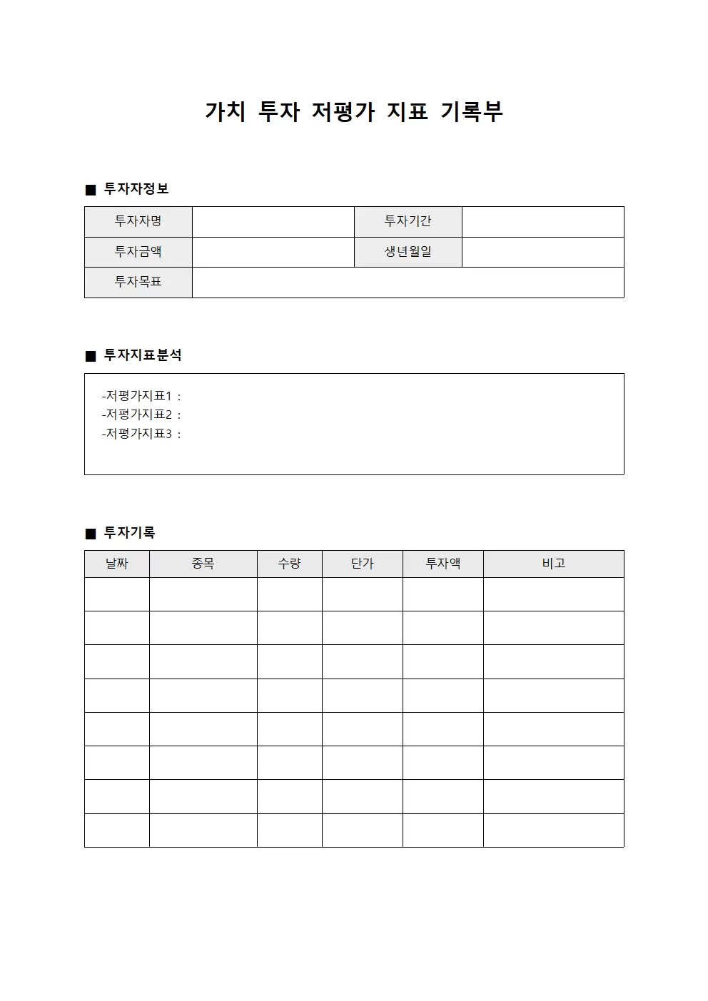 가치 투자 저평가 지표 기록부