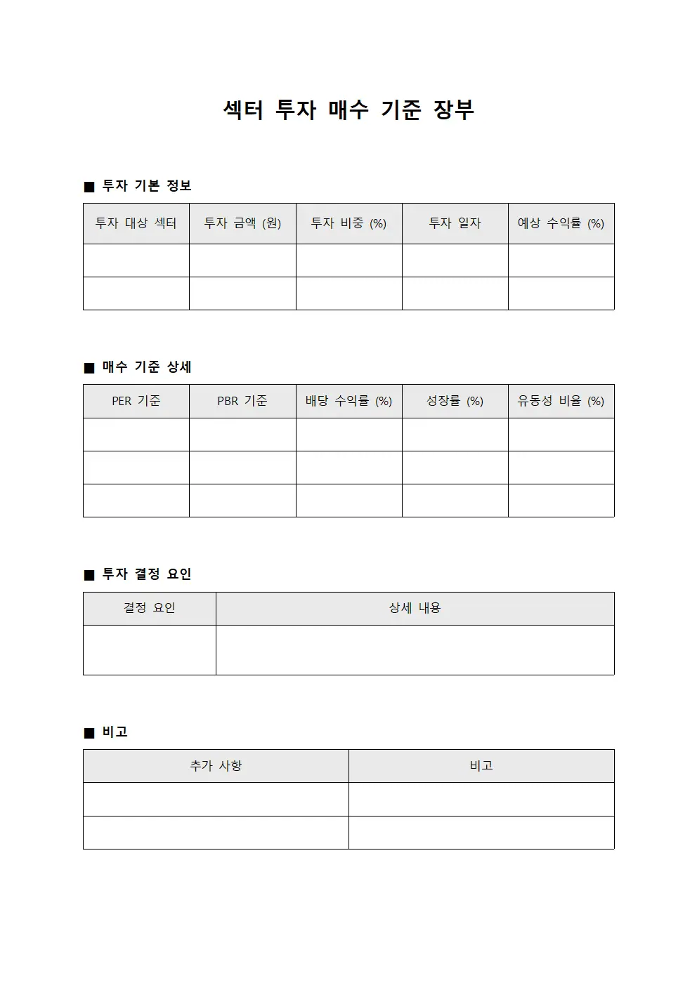 섹터 투자 매수 기준 장부