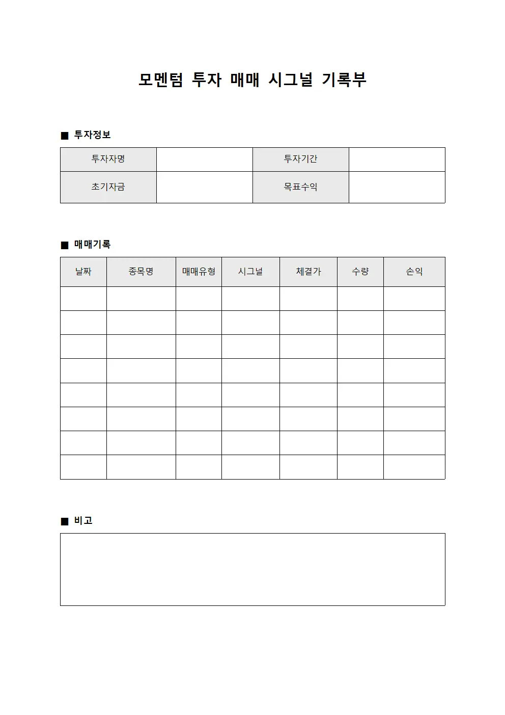 모멘텀 투자 매매 시그널 기록부