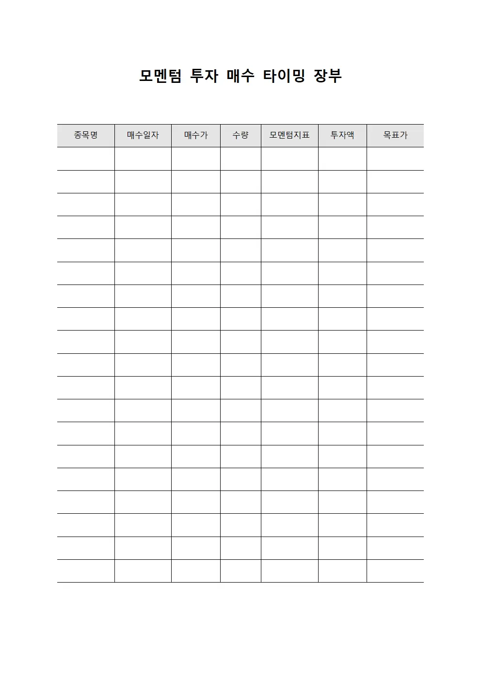 모멘텀 투자 매수 타이밍 장부