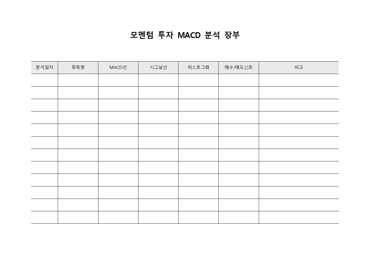 모멘텀 투자 MACD 분석 장부 서식파일