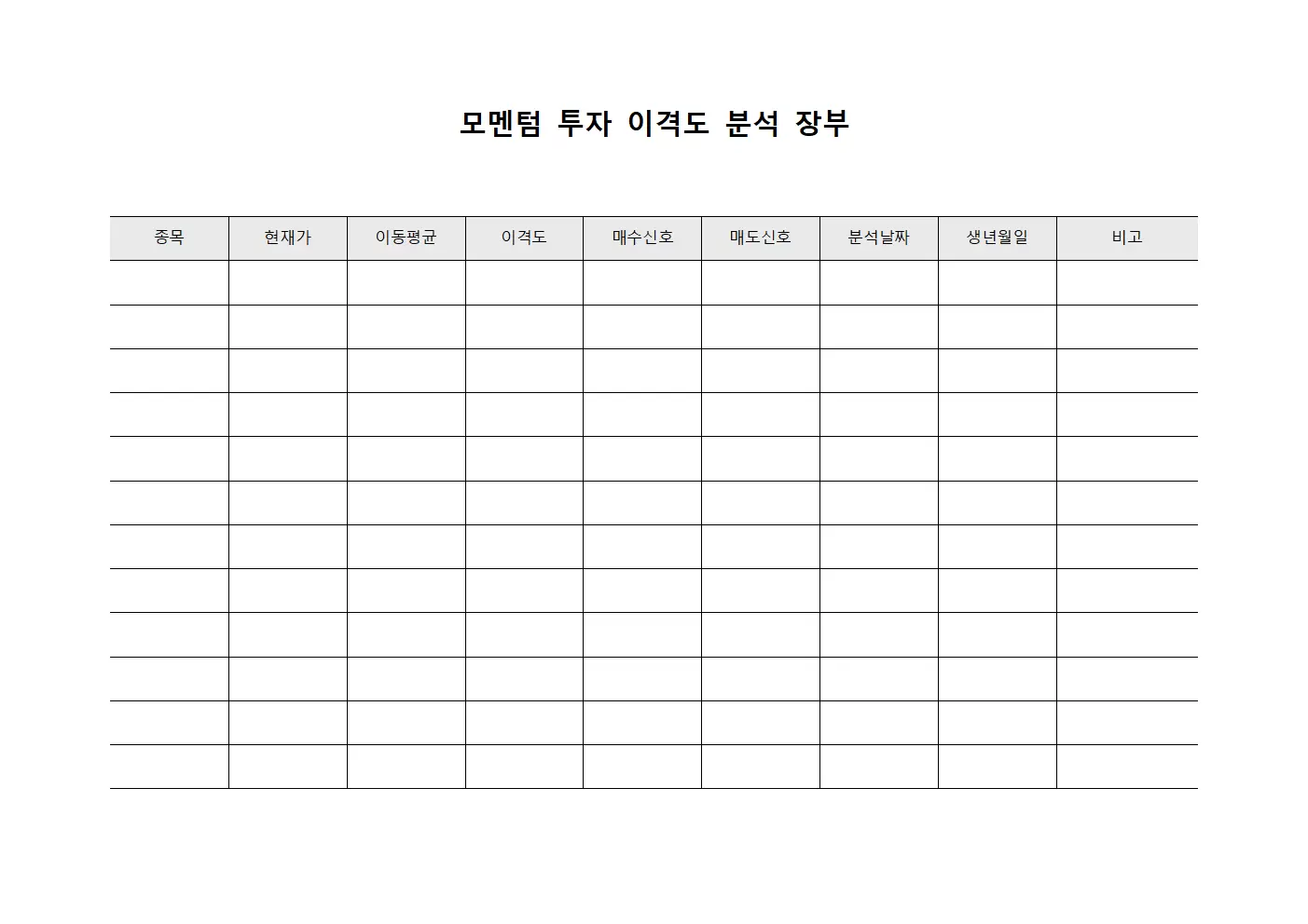 모멘텀 투자 이격도 분석 장부 양식.서식