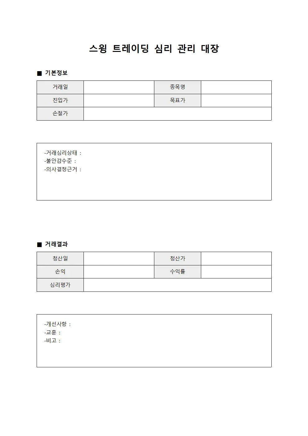 스윙 트레이딩 심리 관리 대장