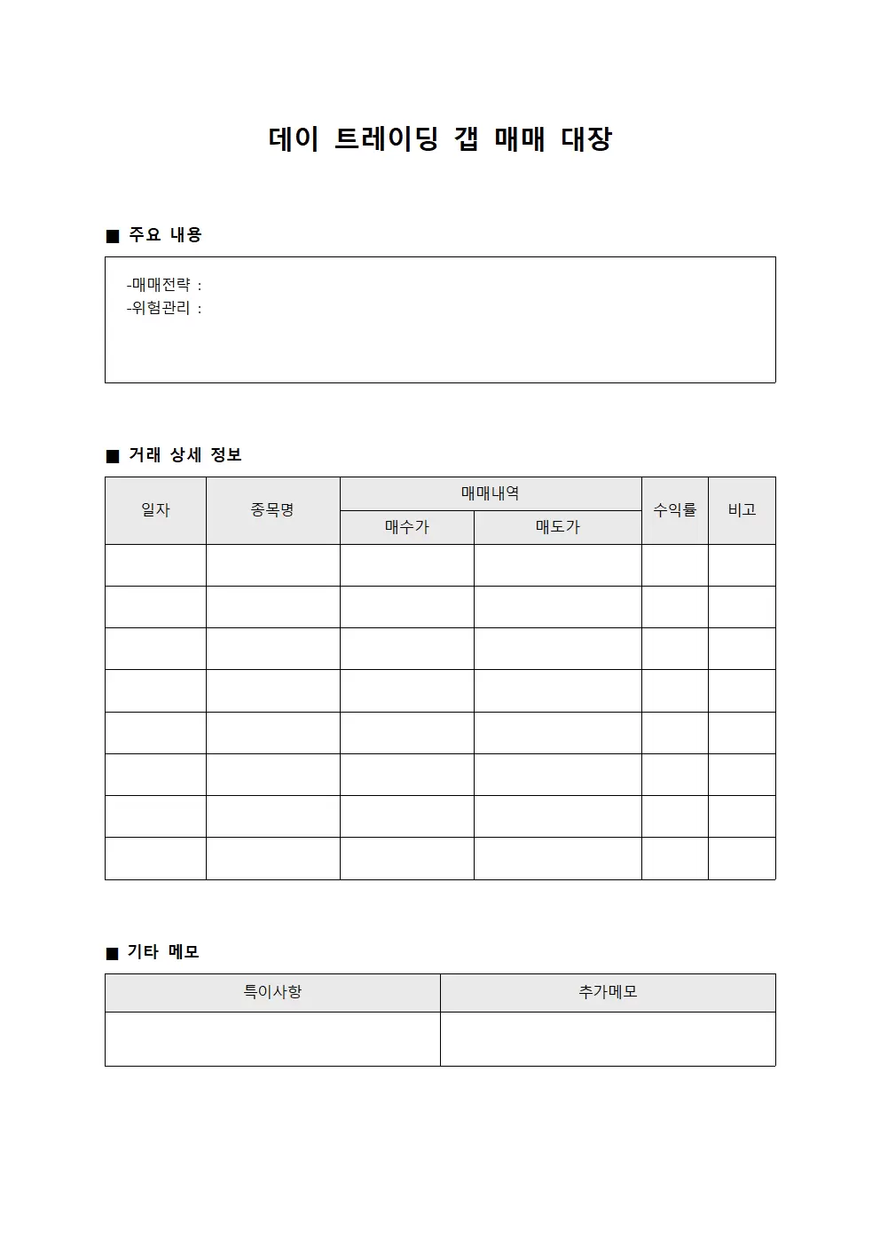 데이 트레이딩 갭 매매 대장