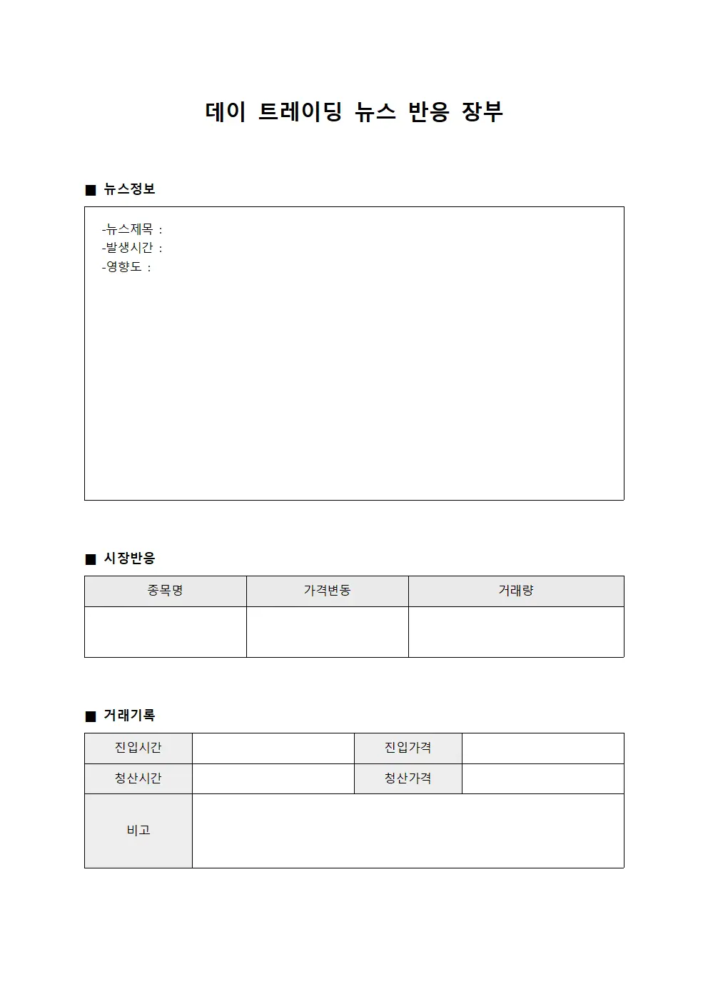 데 트레이딩 뉴스 반응 장부