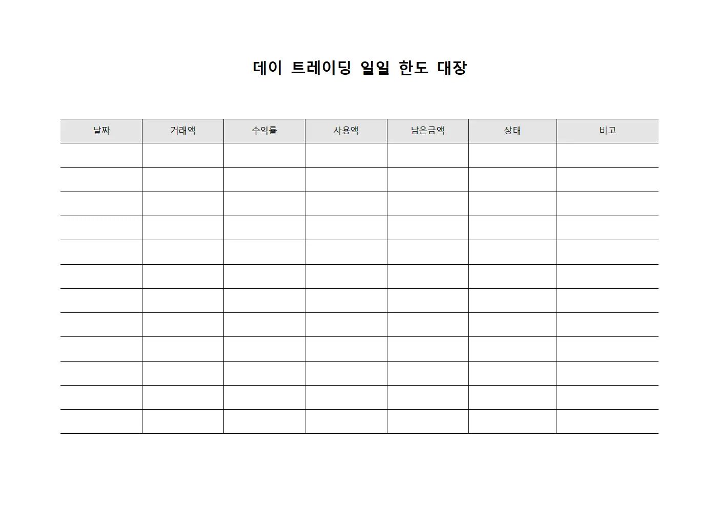 데이 트레이딩 일일 한도 대장 양식문서