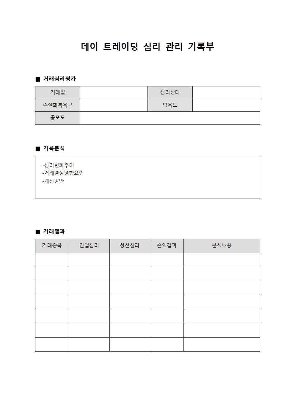 데이 트레이딩 심리 관리 기록부