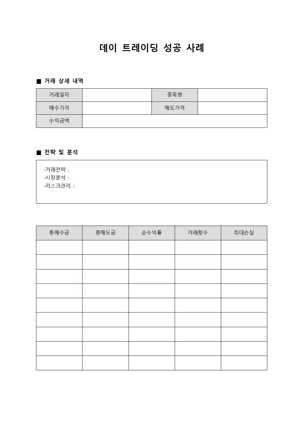 데이 트레이딩 성공 사례 양식