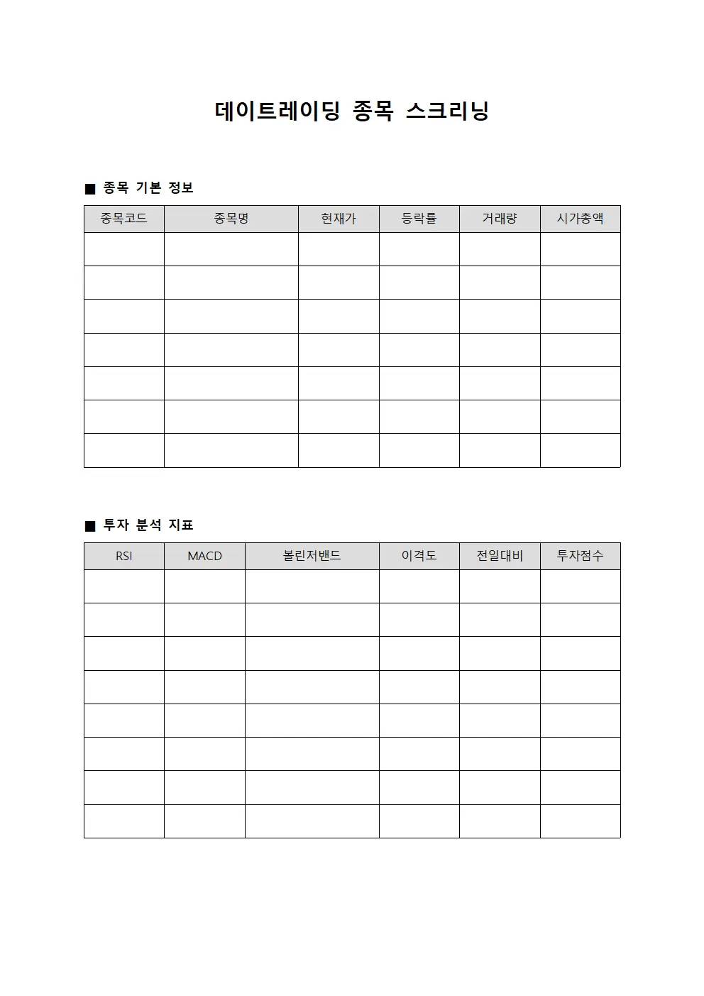 데이트레이딩 종목 스크리닝