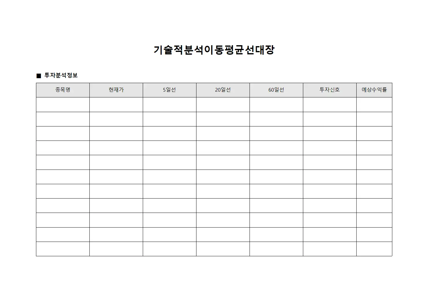 기술적 분석 이동 평균선 대장