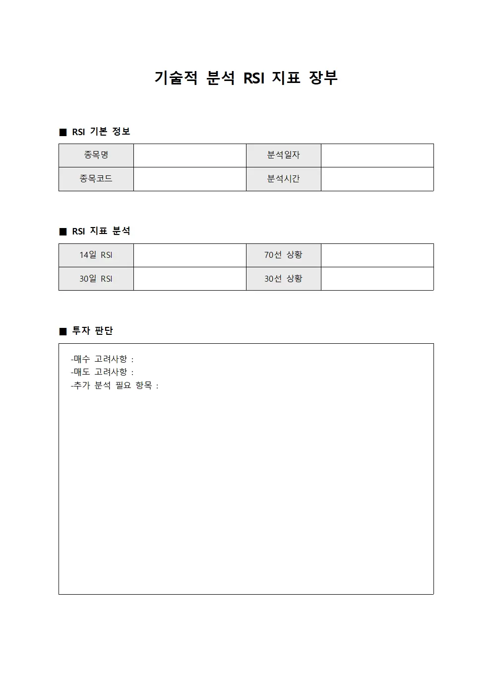 기술적 분석 RSI 지표 장부