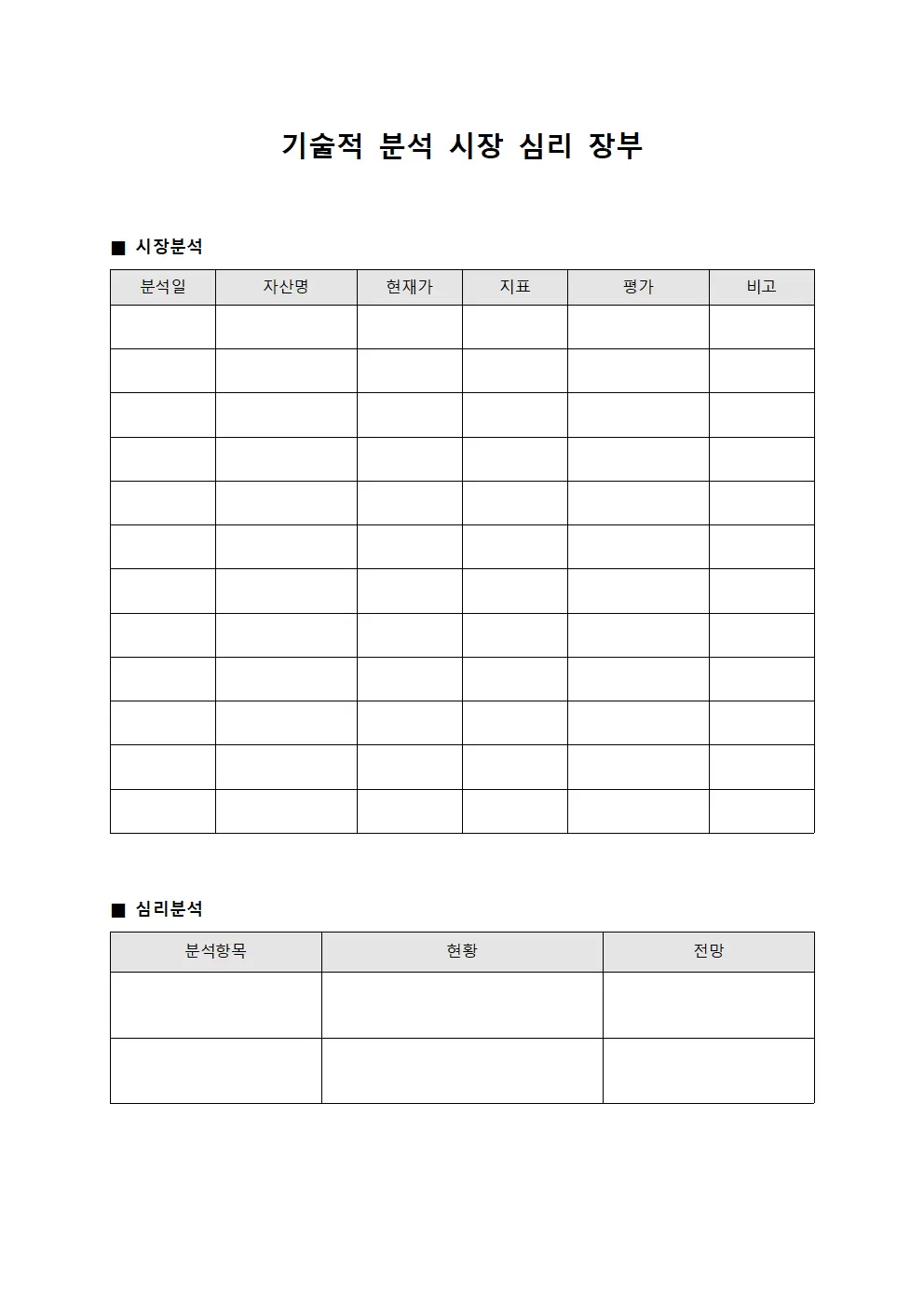 기술적 분석 시장 심리 장부 서식