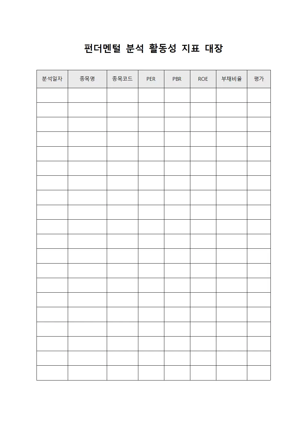 펀더멘털 분석 활동성 지표 대장