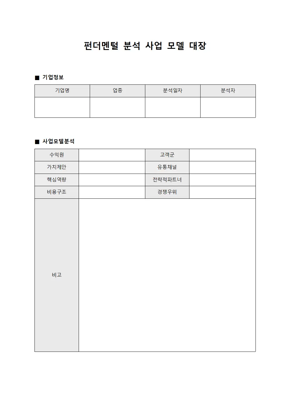 펀더멘털 분석 사업 모델 대장