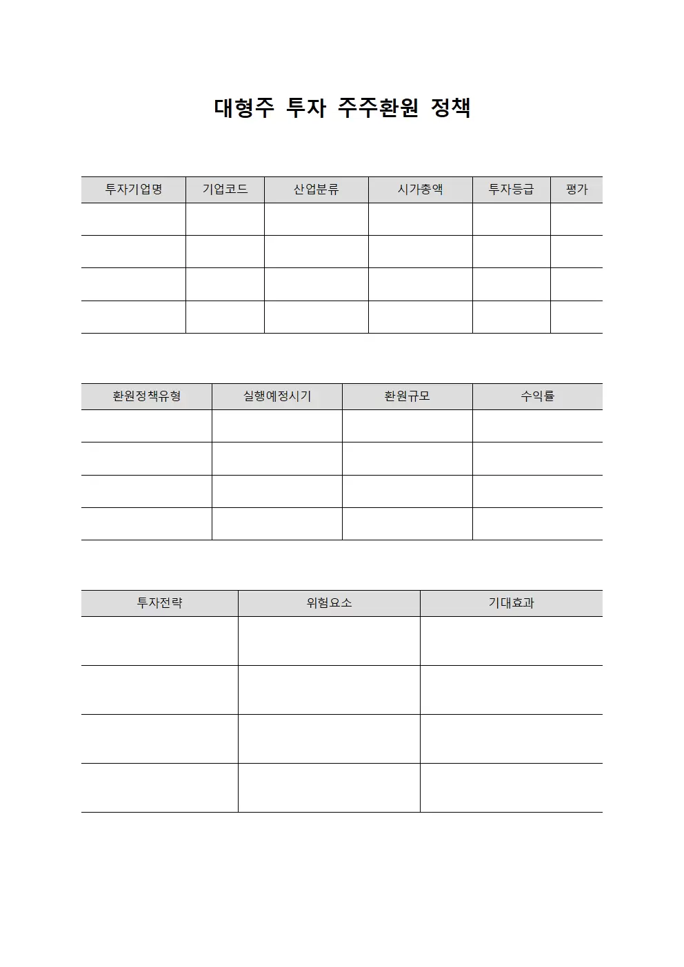 대형주 투자 주주환원 정책