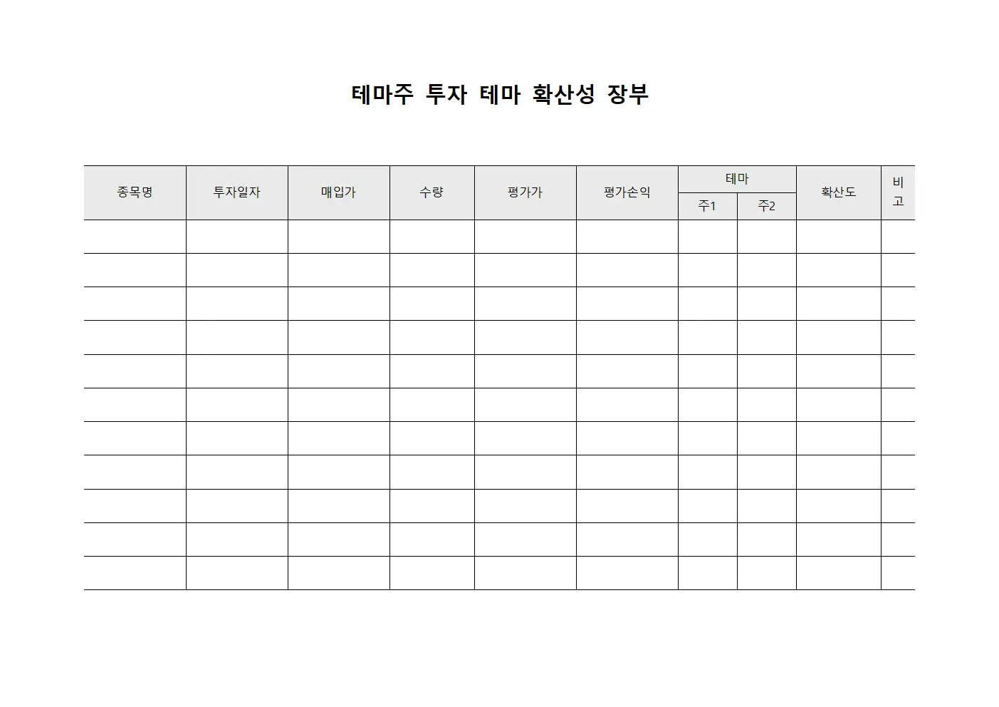 테마주 투자 테마 확산성 장부 템플릿