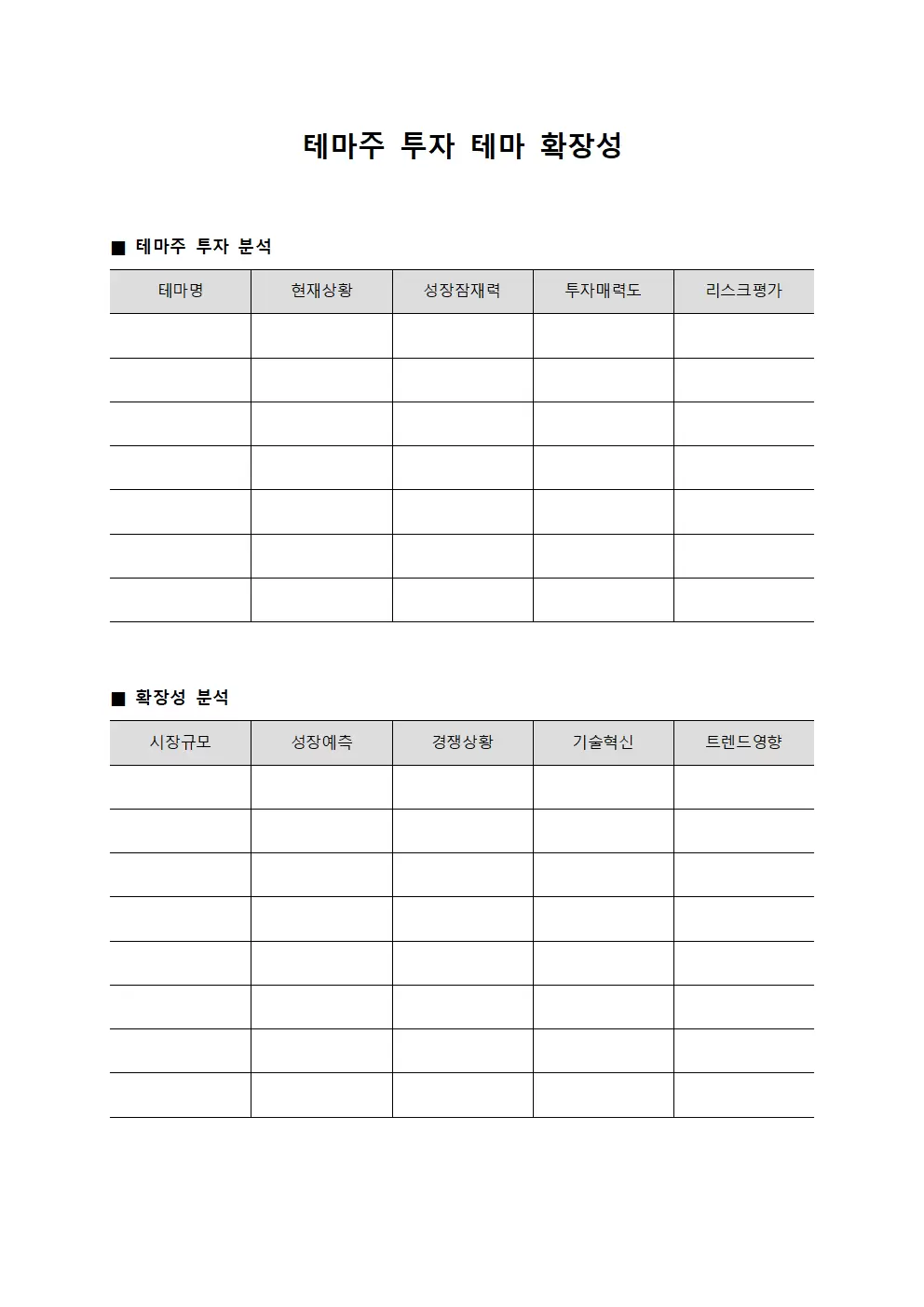 테마주 투자 테마 확장성 서식문서