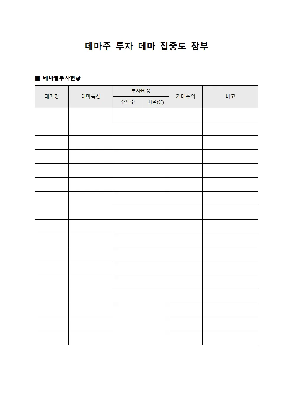 테마주 투자 테마 집중도 장부 서식