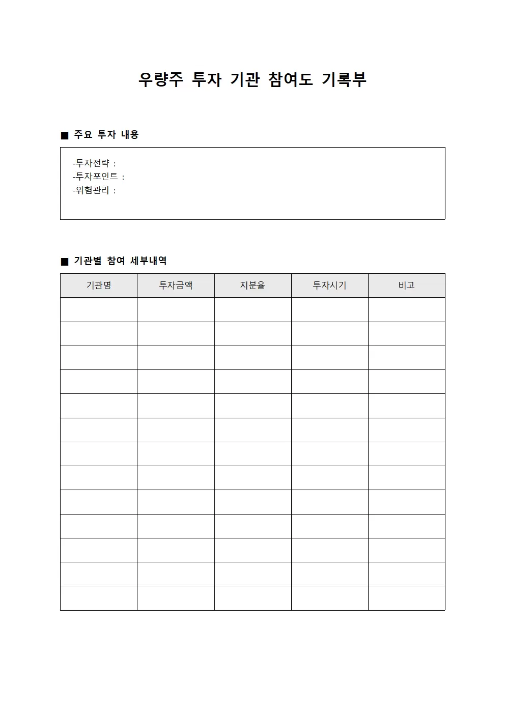 우량주 투자 기관 참여도 기록부