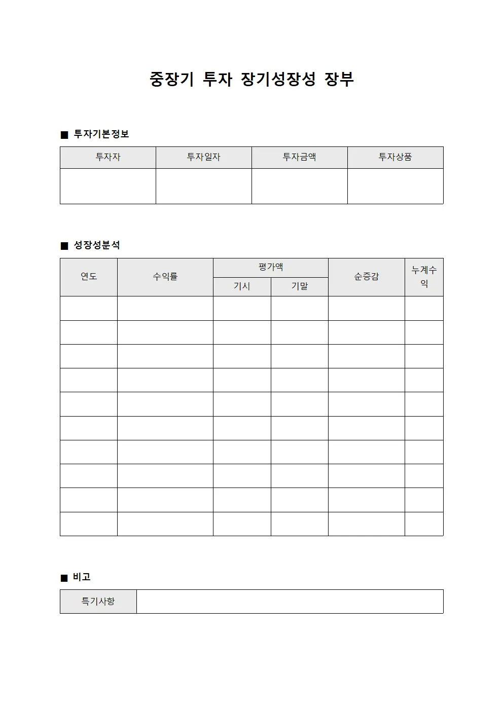 중장기 투자 장기성장성 장부