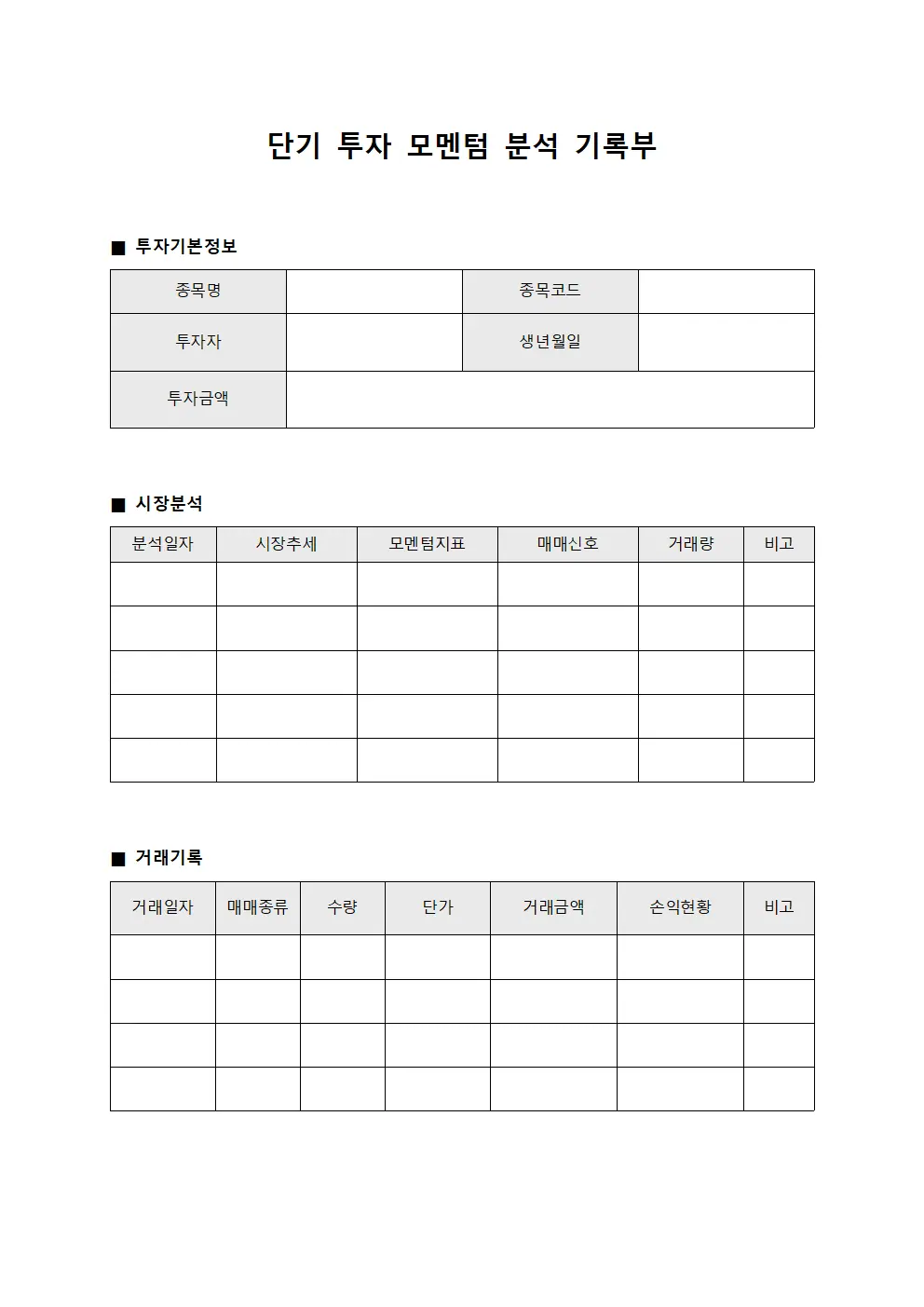 단기 투자 모멘텀 분석 기록부