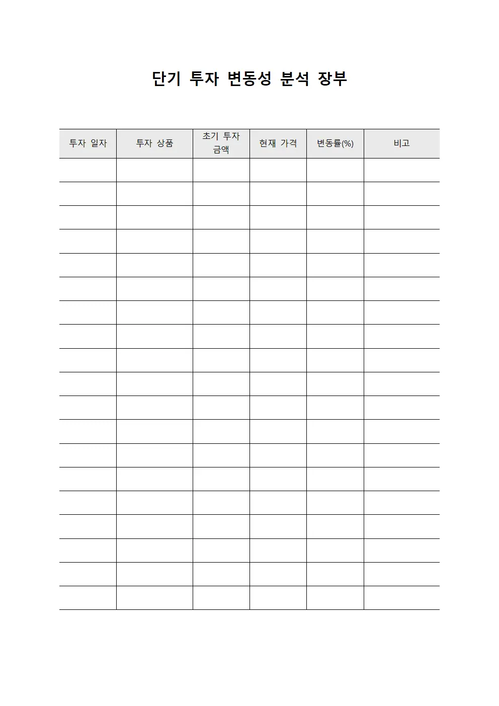 단기 투자 변동성 분석 장부