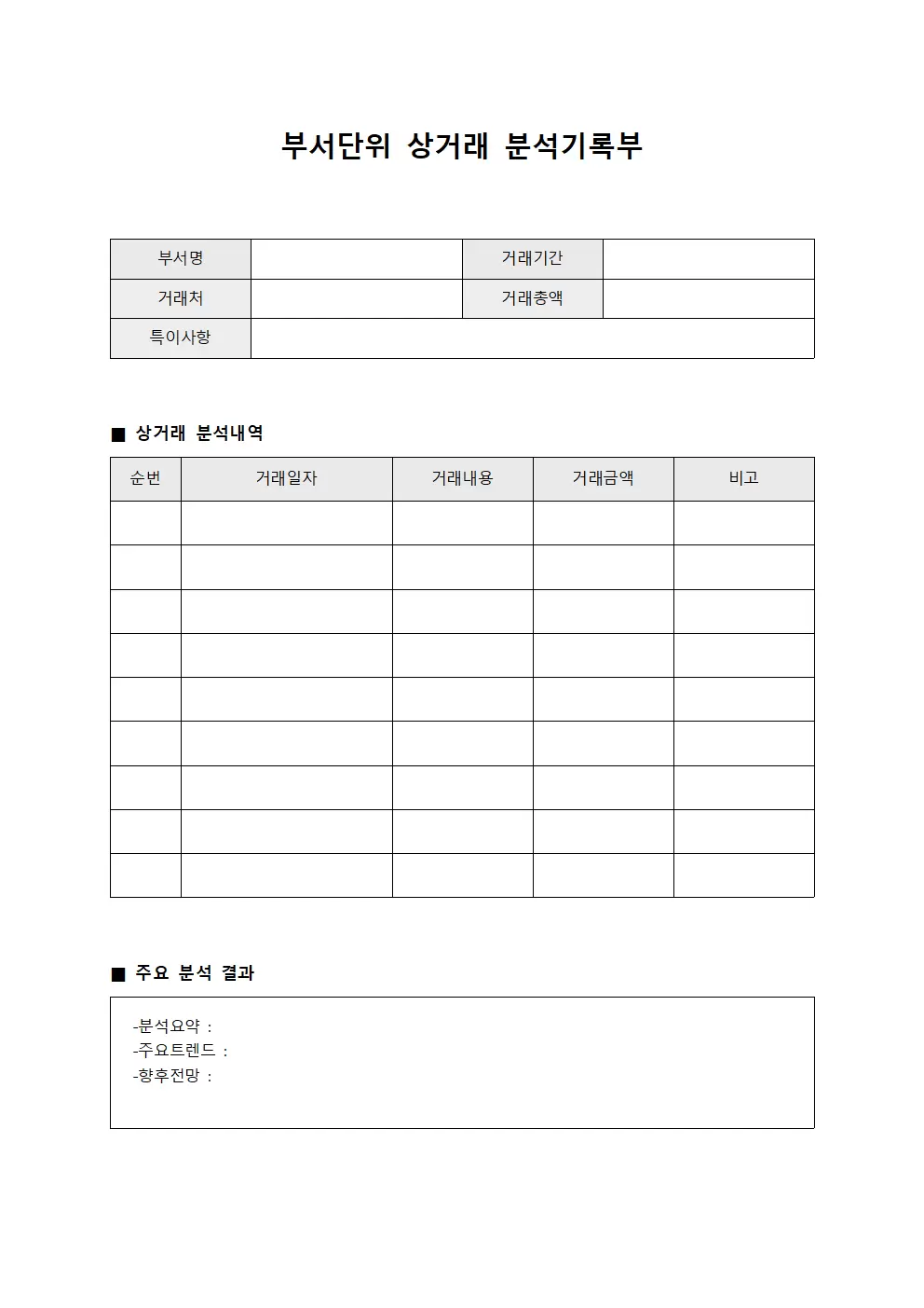 부서단위 상거래 분석기록부