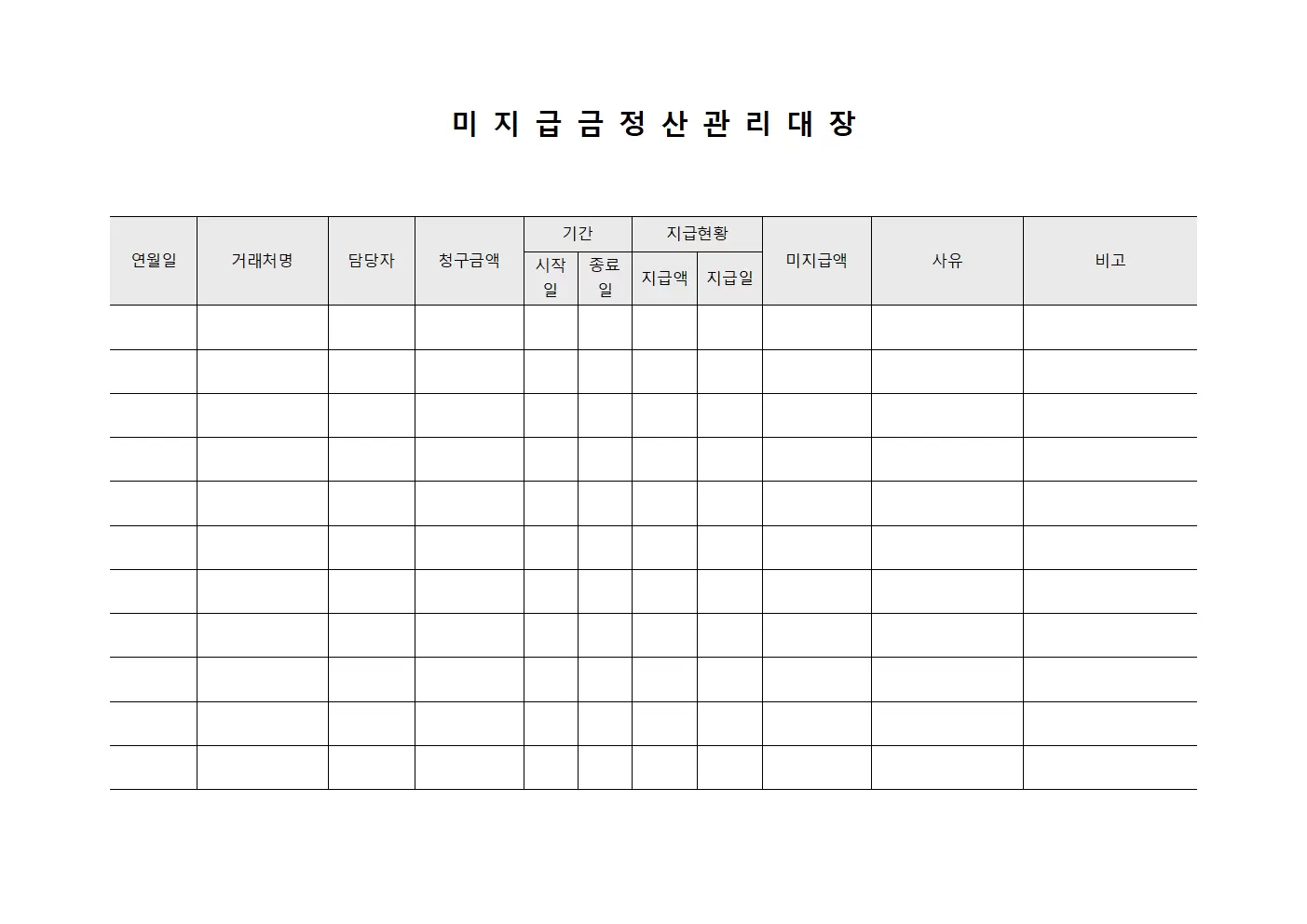 미지급금정산관리대장