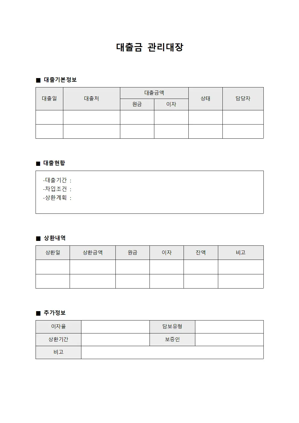 대출금관리대장 - 재무현황