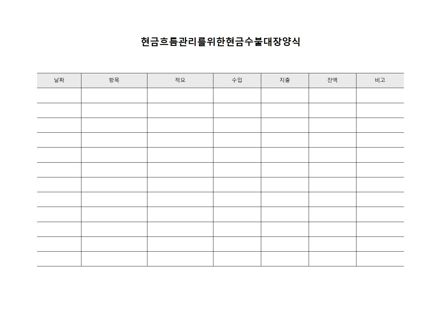 현금흐름관리를 위한 현금수불대장