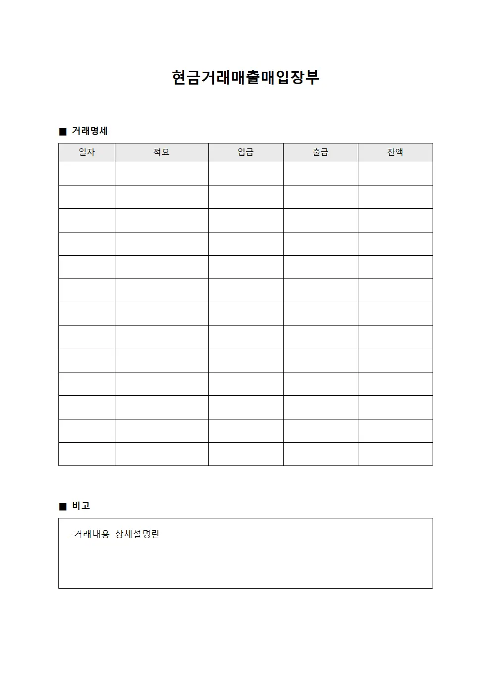 현금거래매출매입장부