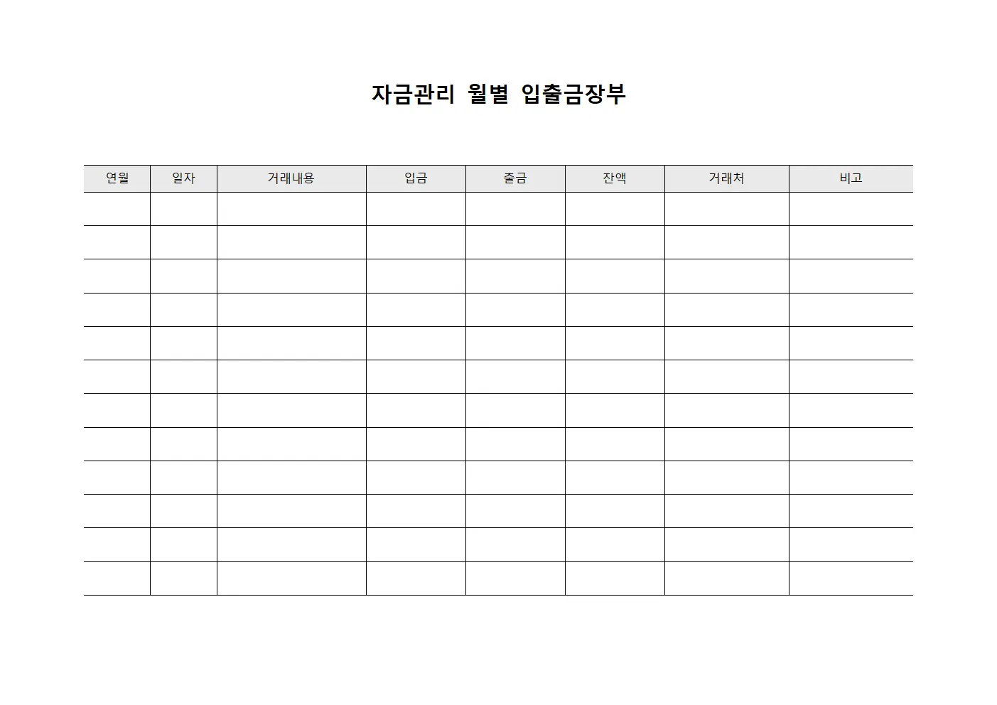 자금관리 월별 입출금장부 템플릿