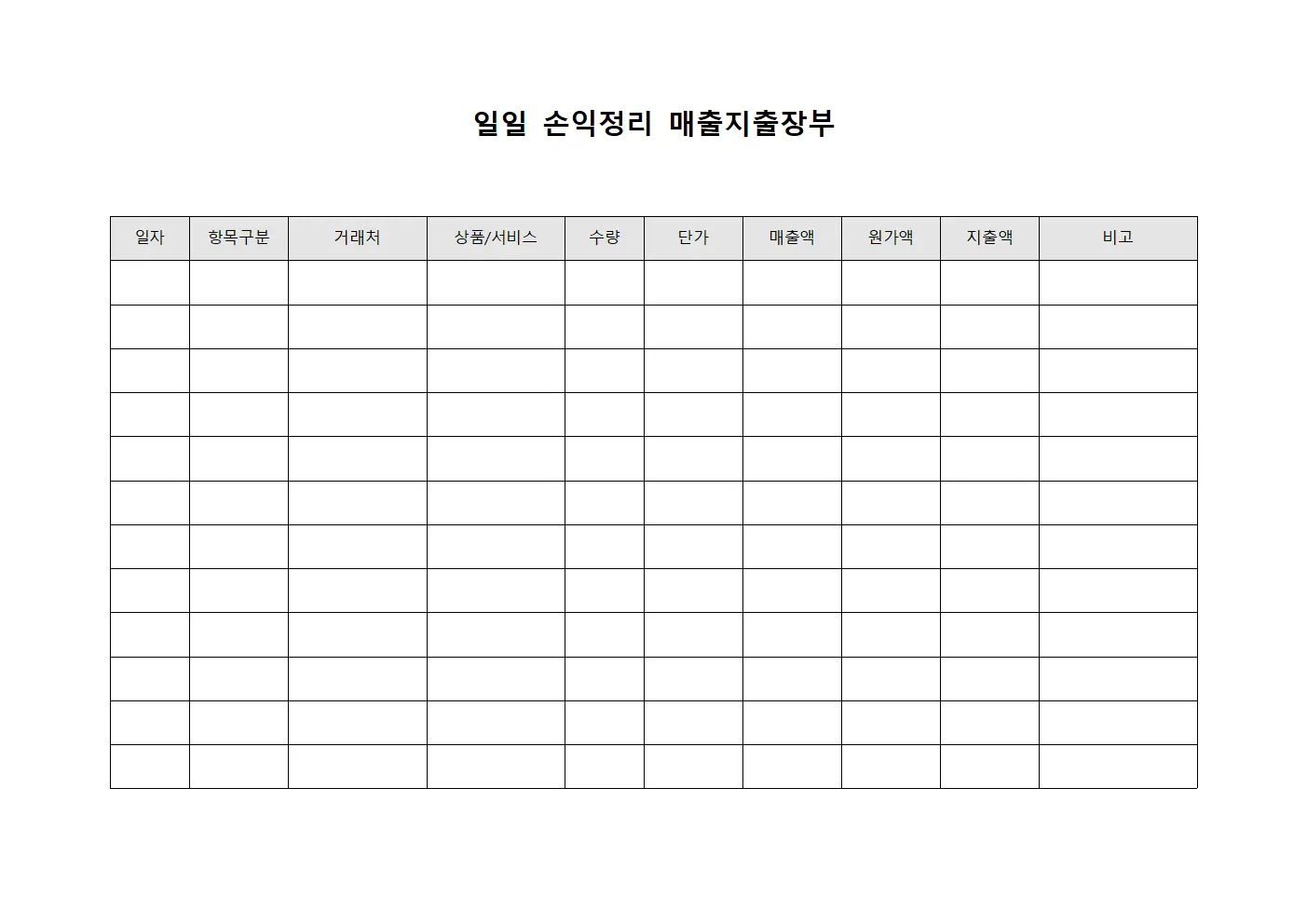 일일 손익정리 매출지출장부 파일양식