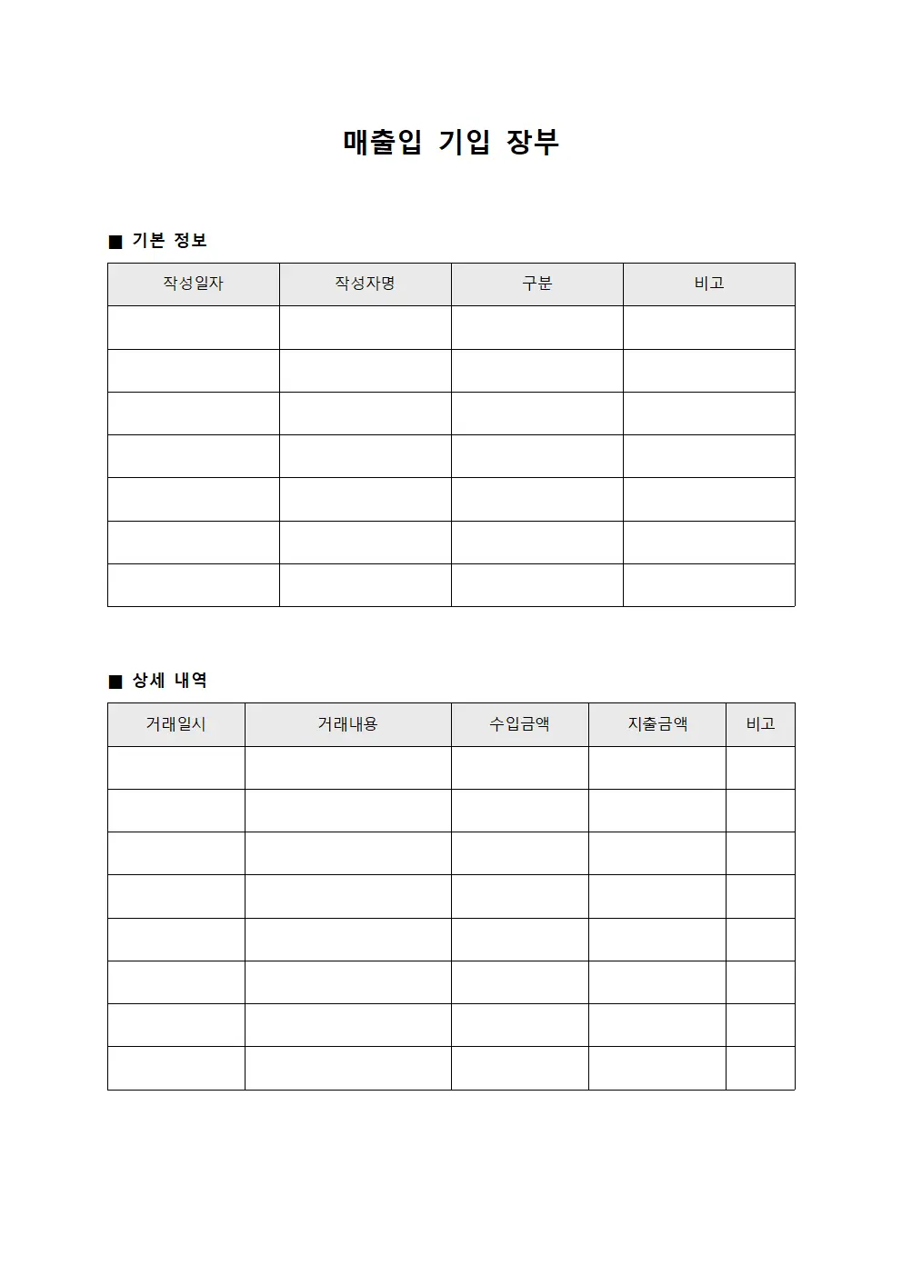 매출입 기입 장부