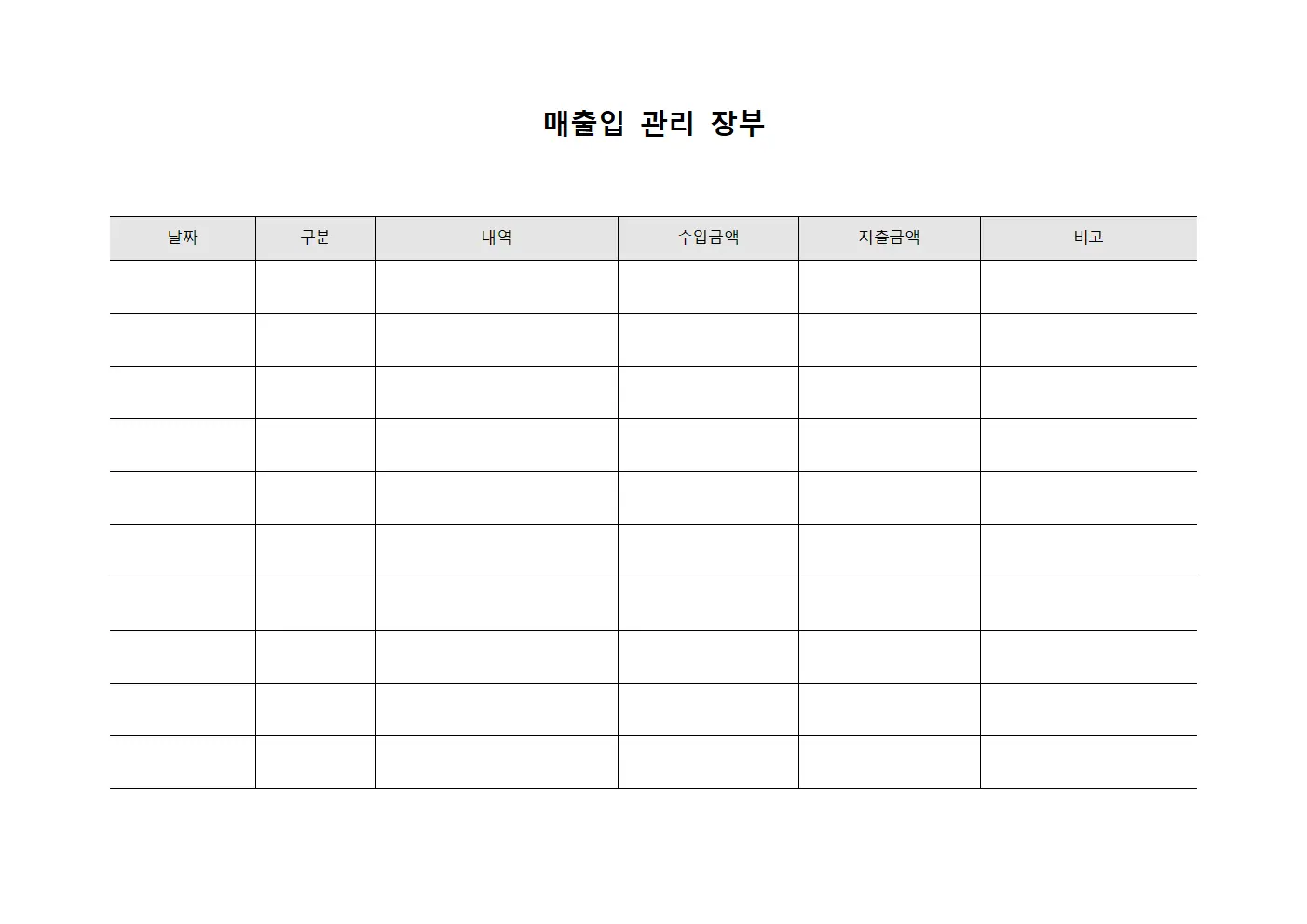 매출입 관리 장부 템플릿 양식