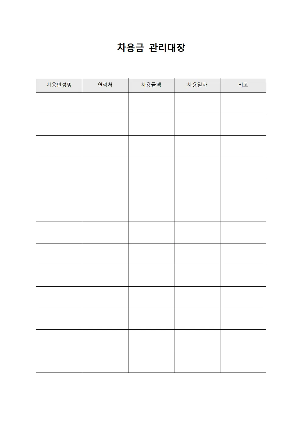 차용금 관리대장