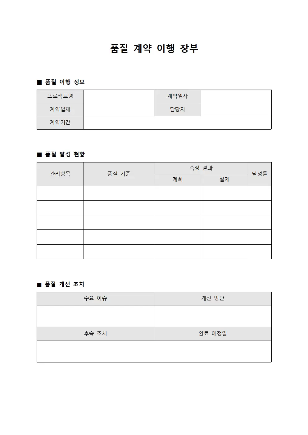 품질 계약 이행 장부