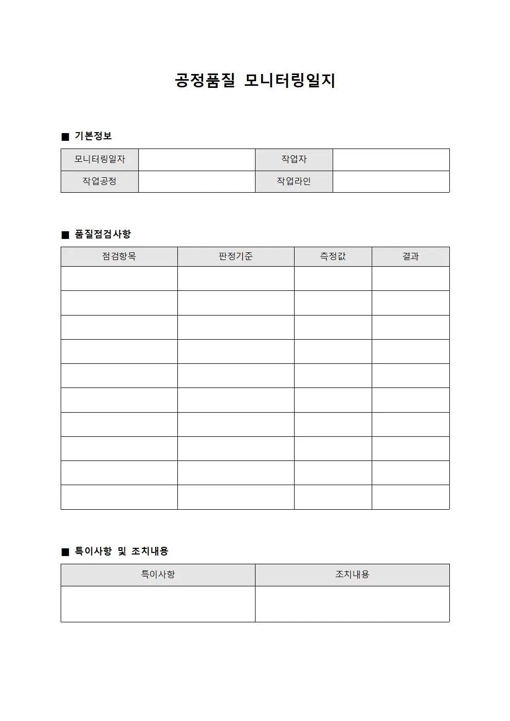 모니터링일지 (공정품질)
