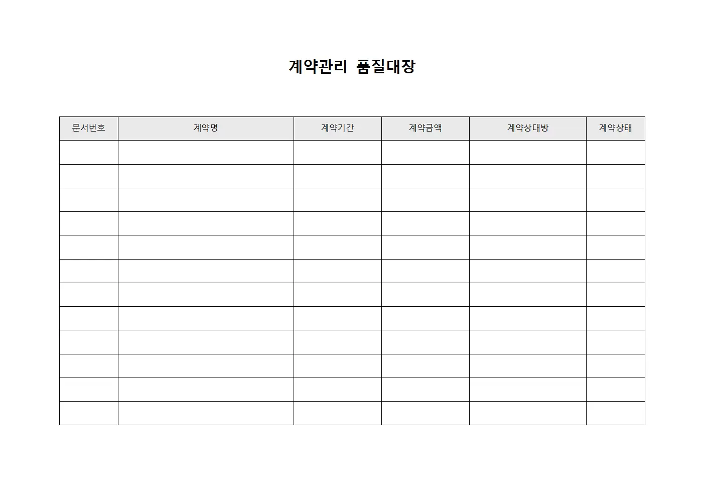 계약관리 품질대장 문서양식