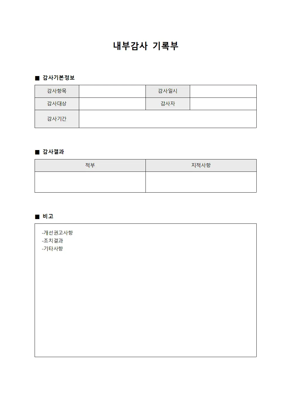 내부감사 기록부 서식