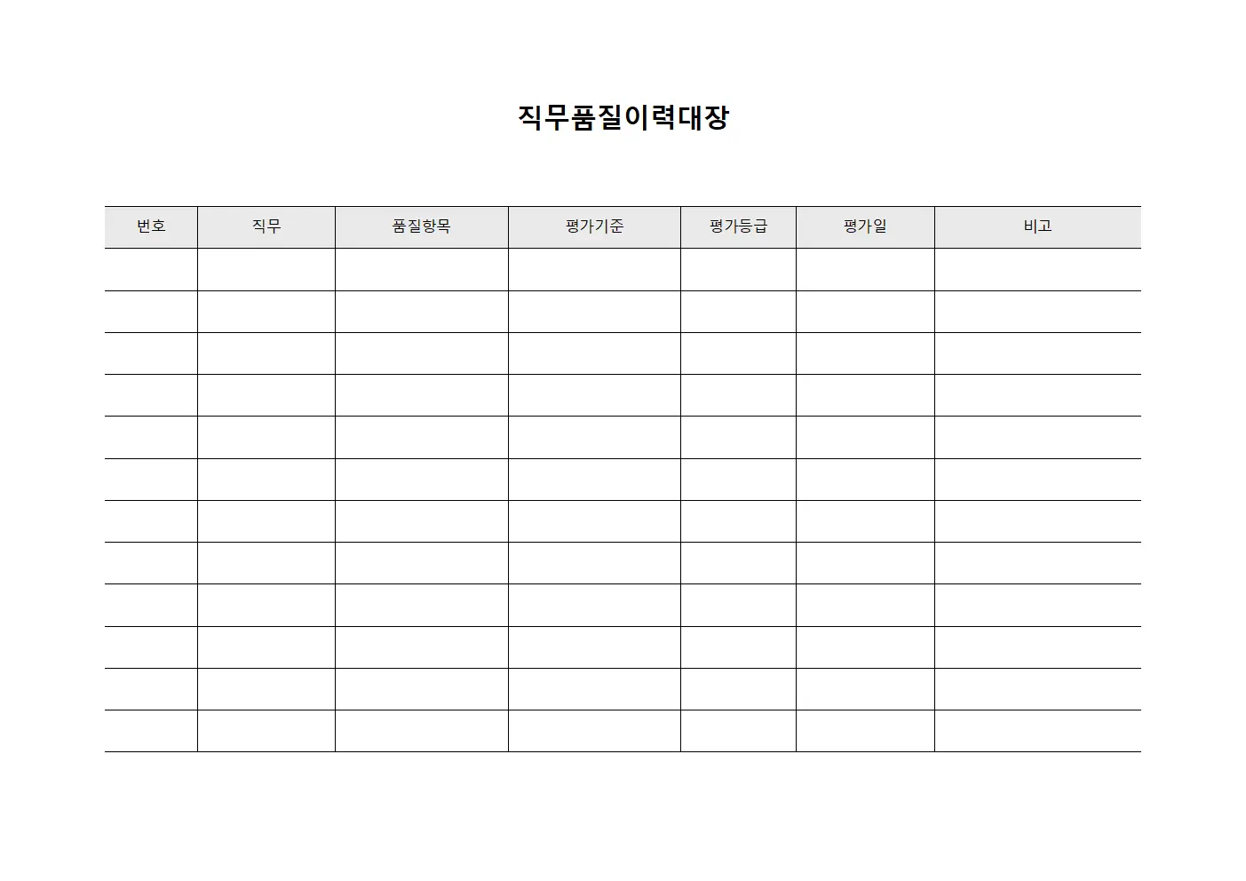 직무품질이력대장 문서서식