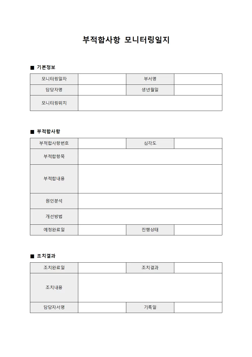 부적합사항 모니터링일지