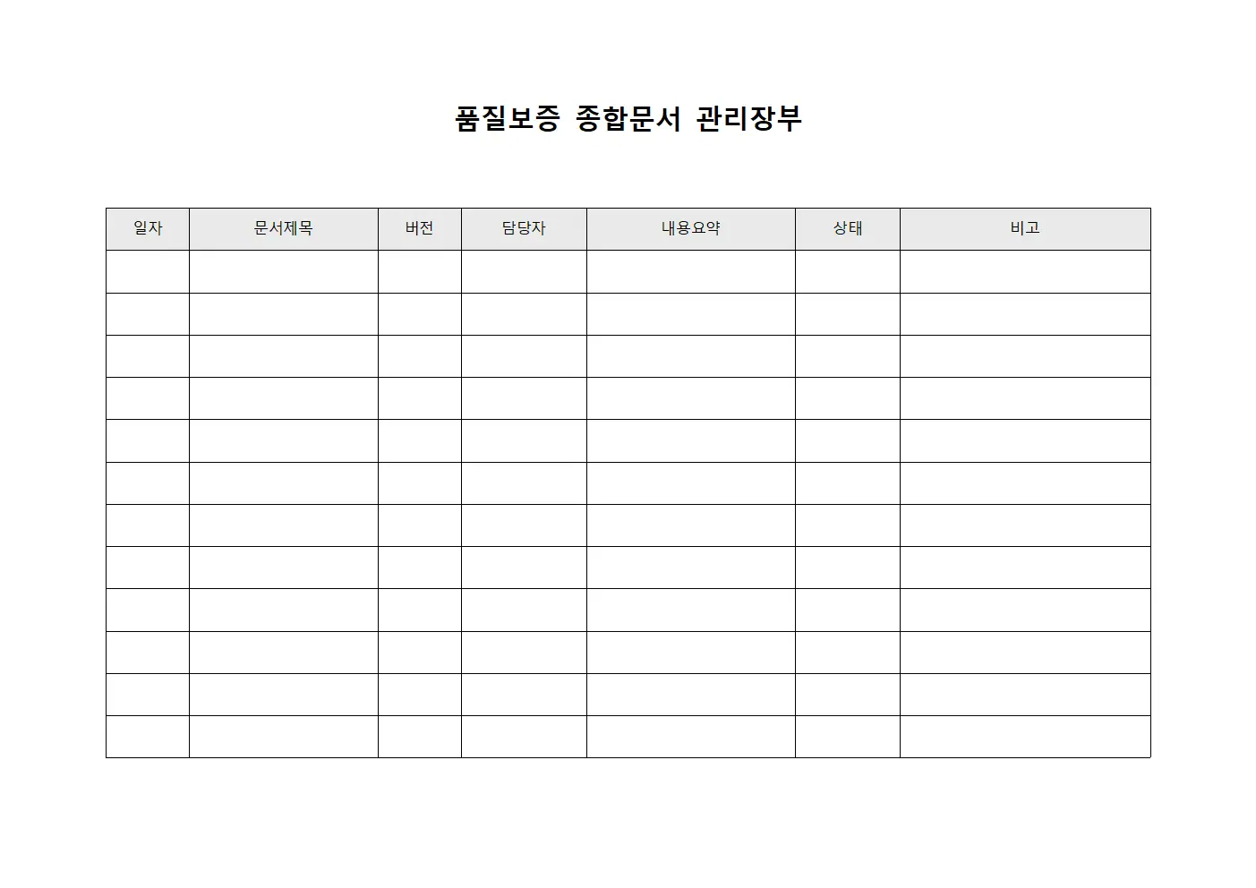 품질보증 종합문서 관리장부 서식.양식