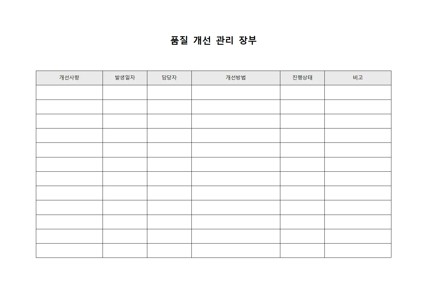 품질 개선 관리 장부 문서.양식