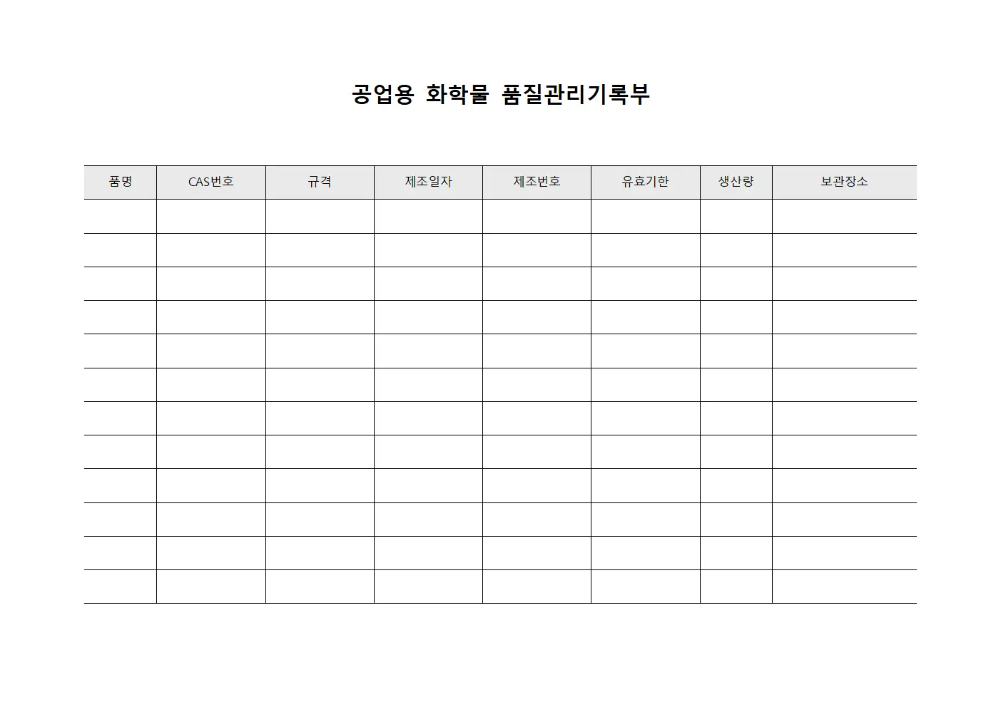 공업용 화학물 품질관리기록부