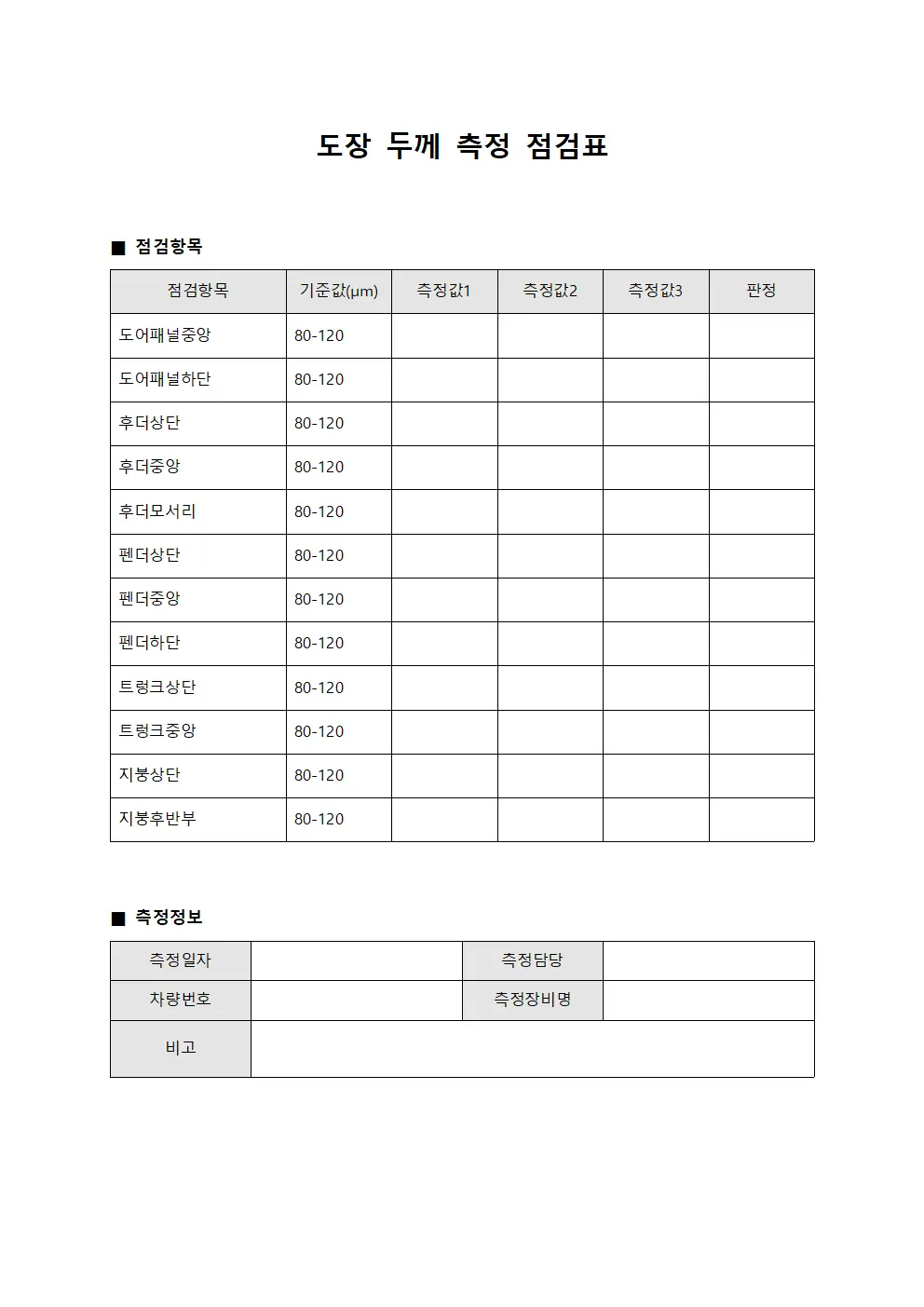 도장 두께 측정 점검표