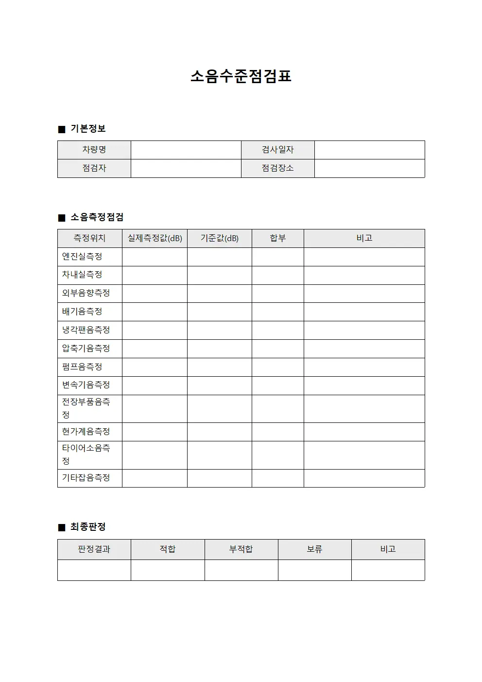소음수준점검표