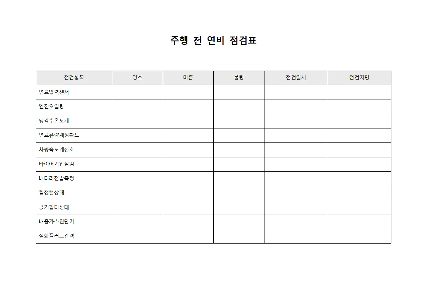 주행 전 연비 점검표 문서.양식
