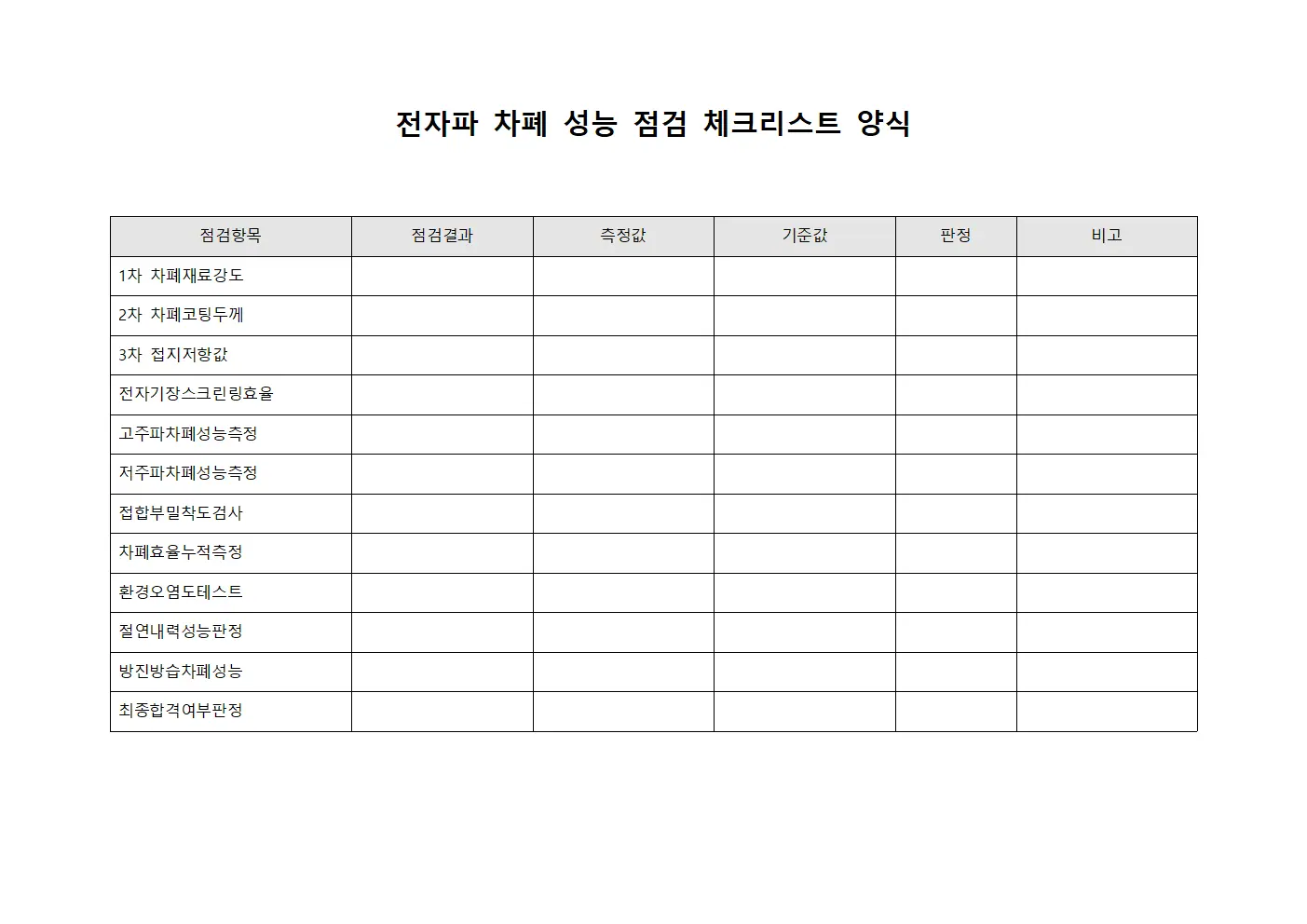 전자파 차폐 성능 점검 체크리스트 서식.양식