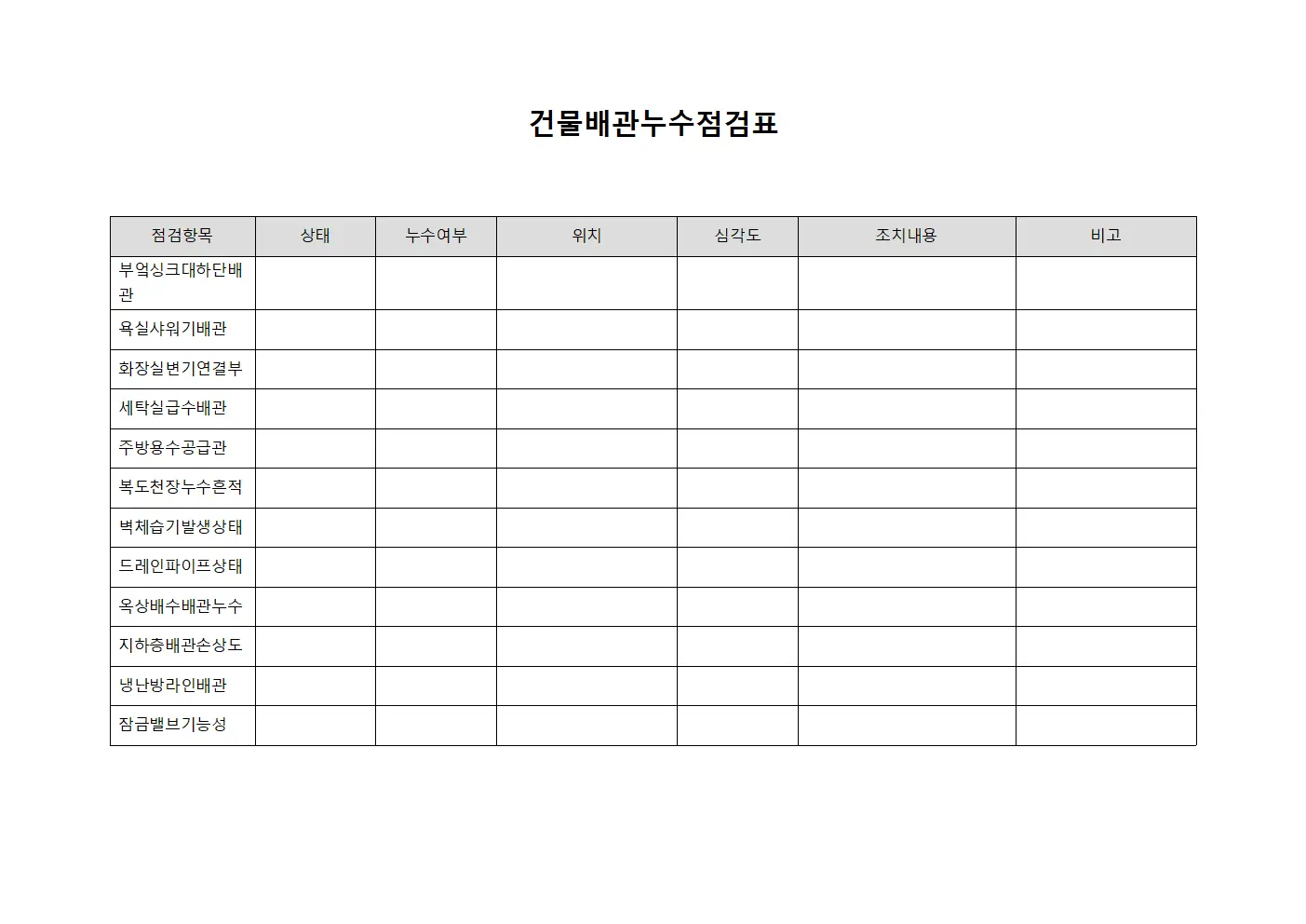 건물배관누수점검표 서식.양식